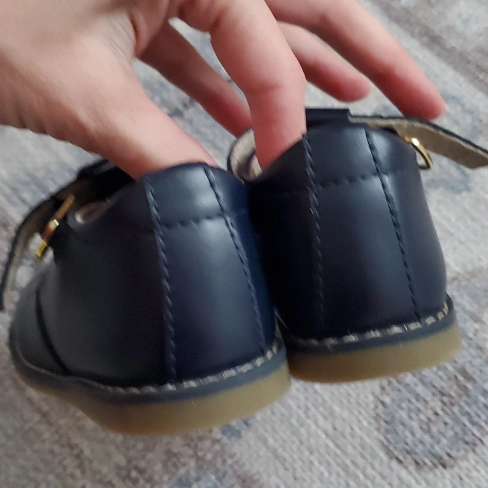 Footmates Harper Navy Leather Girls Mary Jane Buckle Shoes Sz5